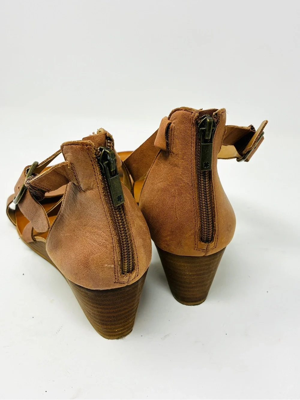 Lucky Brand Wedge Strappy Sandals in Tan Genuine Leather